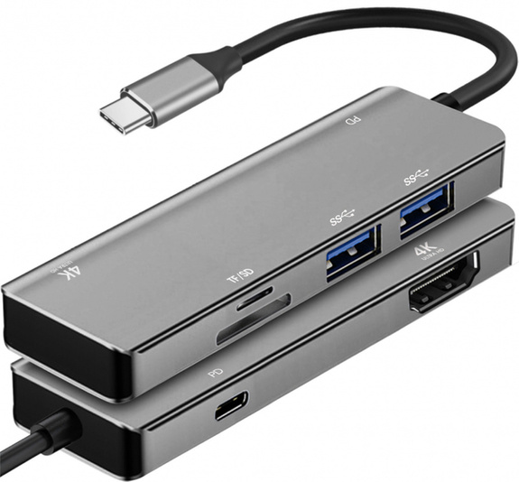 ADAPTER USB-C męski / HDMI żeński 4k 60Hz / 2x USB3.0 / 1x USB-C / CF/SD czytnik (ALU) 15cm ART 