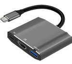 ADAPTER USB-C męski / HDMI żeński 4K 60Hz / 1x USB3.0 / USB-C (ALU) 15cm ART